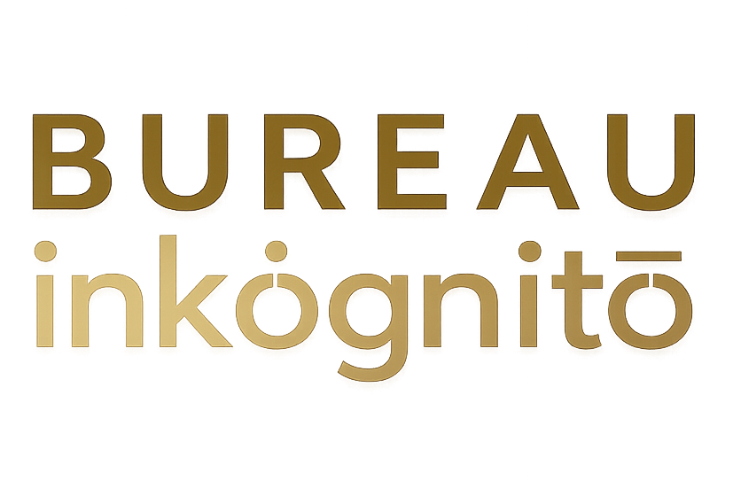 Logo des Bureau Inkognito in goldenen Buchstaben auf hellem Hintergrund.